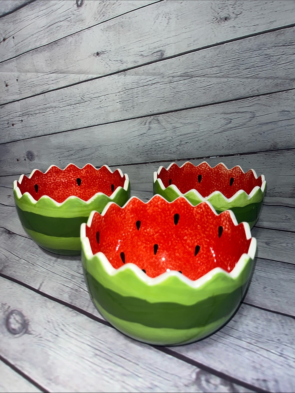 Pier 1 Watermelon Ceramic Serving Bowls - Red & Green